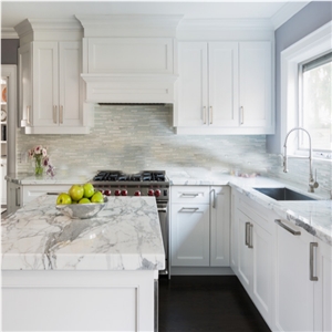Italy Carrara White Marble Kitchen Countertop Bianco Carrara/Calacatta Carrara White Worktop-Manufature Fabricated Carrara White Island Top