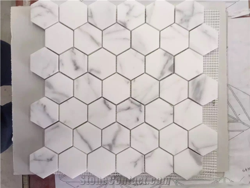 Carrara White Marble Mosaic Tiles/ Customized Size Design