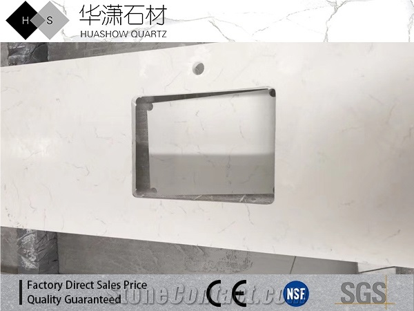 Crrara White Artificial Quartz Customized Bathroom Top