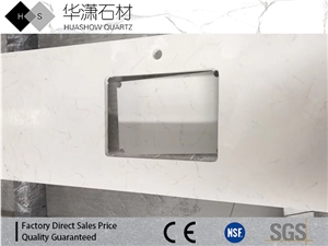 Crrara White Artificial Quartz Customized Bathroom Top