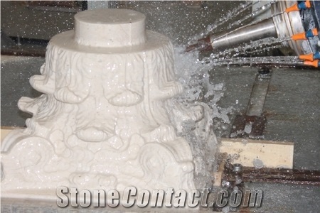 Marble Column Base, Top, Blanco Macael White Marble Column