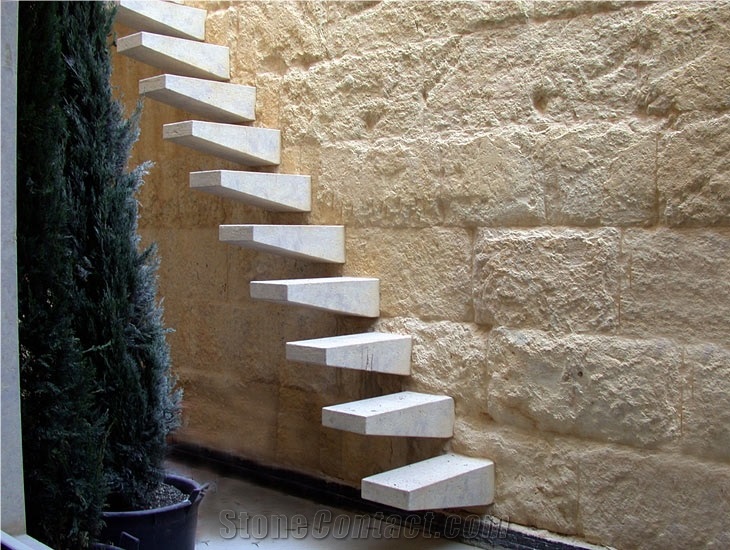 Custom Design Brushed White Marble Staircase