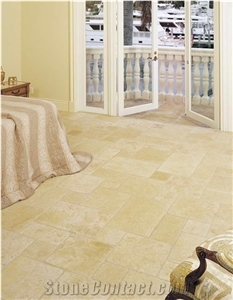 Hauteville Limestone Versailles Pattern Flooring, Tumbled, Chiseled Edge