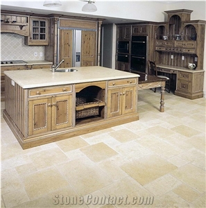 Hauteville Limestone Versailles Pattern Flooring, Tumbled, Chiseled Edge