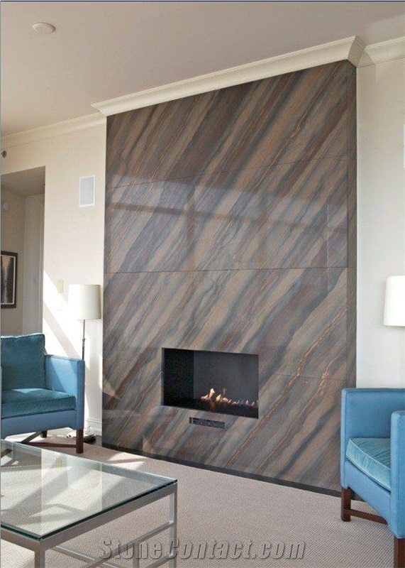 Elegant Brown Quartzite Modern Style Fireplace Surround