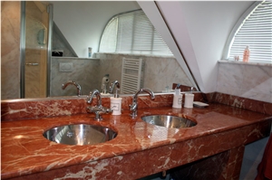 A Bathroom Performed in Rojo Alicante & Rosa Bellissimo A Bathroom Performed in Rojo Alicante & Rosa Bellissimo