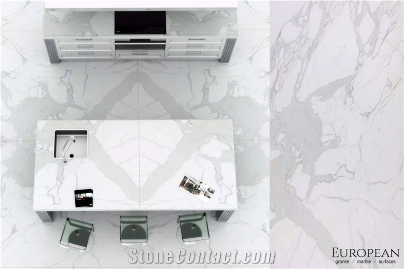 Featured in This Kitchen Countertop and Floor is Calacatta Marble