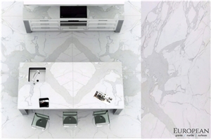 Featured in This Kitchen Countertop and Floor is Calacatta Marble Featured in This Kitchen Countertop and Floor is Calacatta Marble