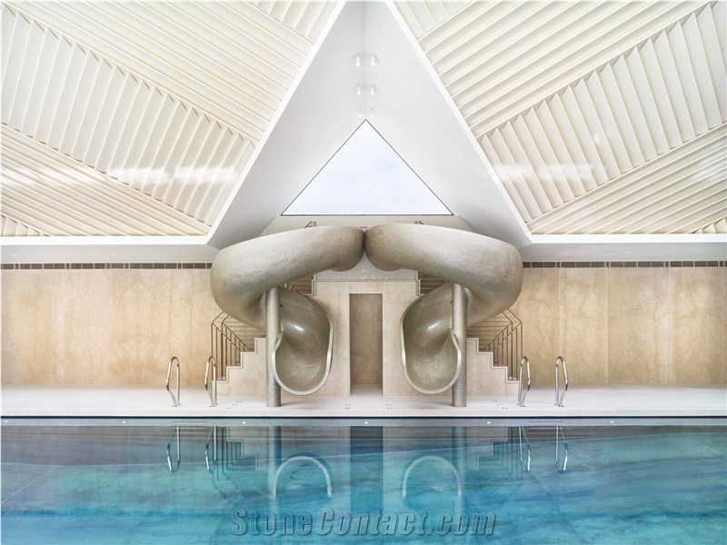 Beige Marble-Azul Macauba Quartzite Used in This State Of the Art Pool