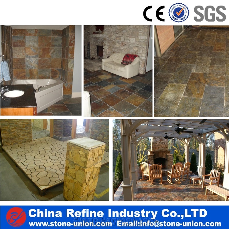 Natural Stone Slate Flooring Tiles and Wall Tiles,Factory Directly Selling Slate Restaurant Floor Tiles ,Outdoor Natural Rusty Slate Stone Tiles