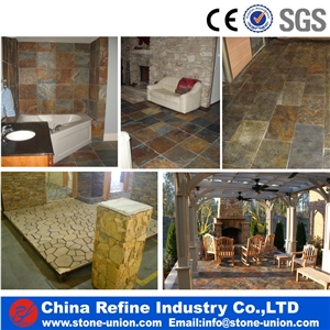 Natural Stone Slate Flooring Tiles and Wall Tiles,Factory Directly Selling Slate Restaurant Floor Tiles ,Outdoor Natural Rusty Slate Stone Tiles