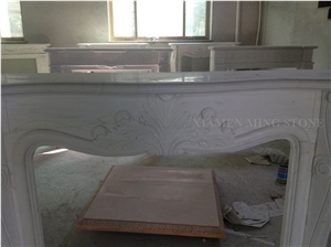 China Han White Marble Fireplace Mantel Handcarved Flower Sculpture,Snow White Fireplace Hearth for Interior Stone