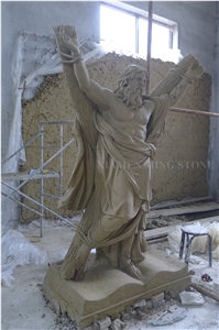China Yellow Limestone Hand Carving Man Statue,Seashell Coral Stone Human Sculpture Western Style for Garden Landscaping Stone