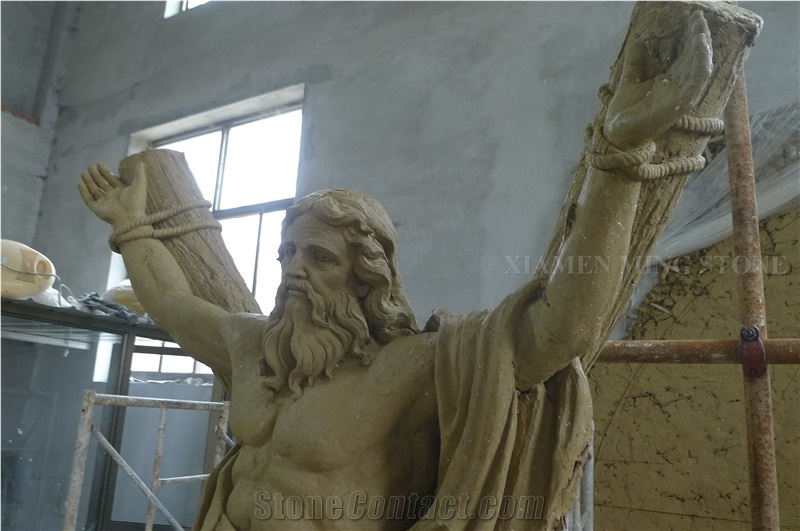 China Yellow Limestone Hand Carving Man Statue,Seashell Coral Stone Human Sculpture Western Style for Garden Landscaping Stone