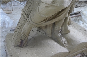 China Yellow Limestone Hand Carving Man Statue,Seashell Coral Stone Human Sculpture Western Style for Garden Landscaping Stone