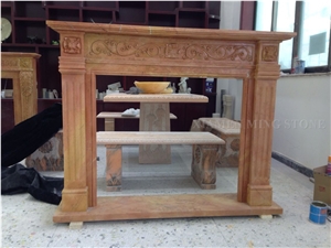 Golden Marble Interior Fireplace Mantel,Surround Covering Handcarved