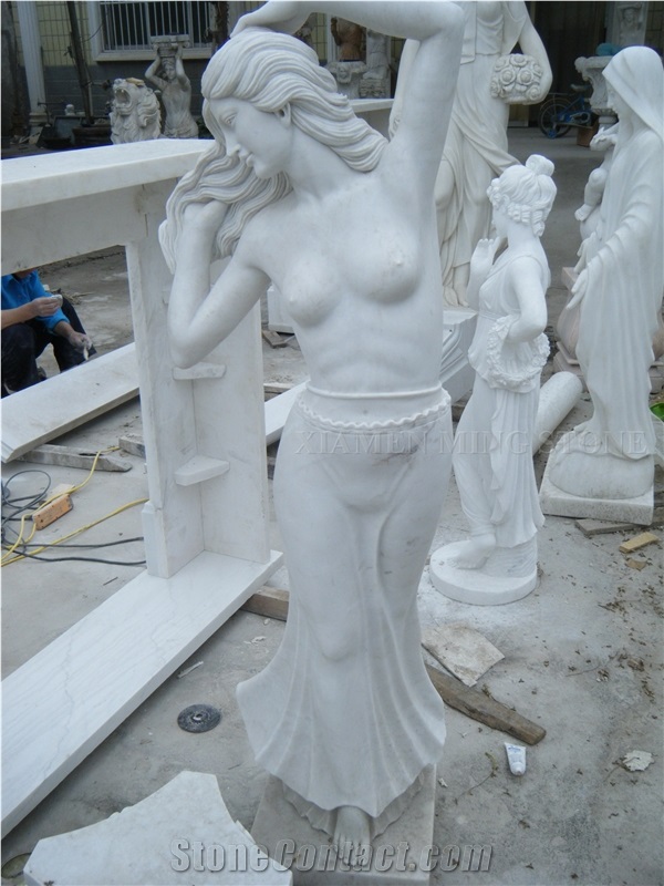 Oriental White Marble Handcarved Woman Statue,Human Sculpture Western Style for Garden Landscaping Stone