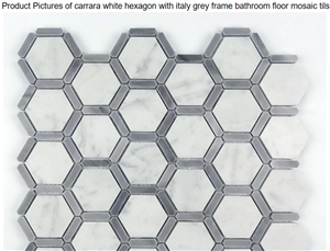 Carrara White Hexagon with Italy Grey Frame Mosaic,Marble Mosaic,Floor