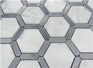 Carrara White Hexagon with Italy Grey Frame Mosaic,Marble Mosaic,Floor