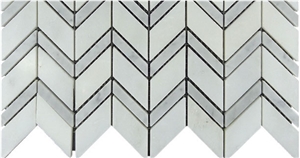 China White and Carrara White Marble Chevron Shaped Mosaic Floor Tile China White and Carrara White Marble Chevron Shaped Mosaic Floor Tile