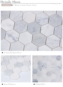 Popular 2" Hexagon Carrara White Polish Marble Mosaic,China Price