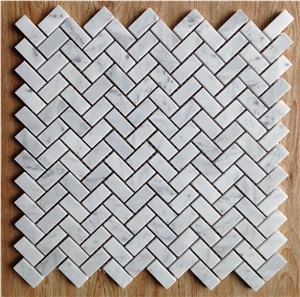 White Marble Herringbone Mosaic Tile,Bathroom Floor,Backsplash,Kitchen