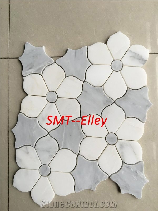 Custom Design Art Mosaic Tile for Bathroom Wall Carrara Cd Mixed Pure White Marble Mosaic Pattern Tile for Project