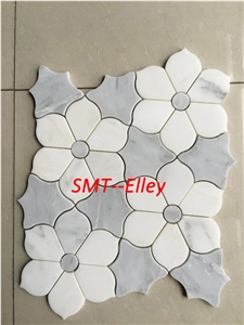 Custom Design Art Mosaic Tile for Bathroom Wall Carrara Cd Mixed Pure White Marble Mosaic Pattern Tile for Project