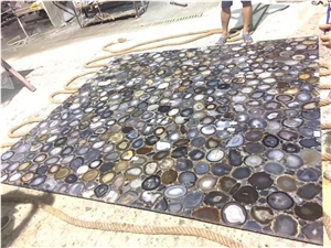 Interior Decoration Backlit Gemstone Polished Light Grey Agte Slab