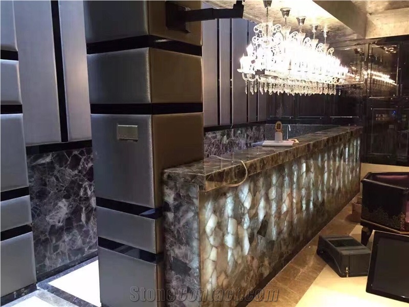 Luxury Decoration Semiprecious Gemstone Dark Grey Agate Bar Top