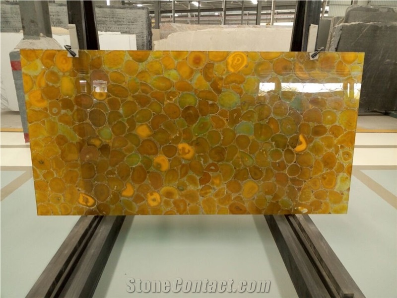 Luxury Polished Semi Precious Backlit Yellow Agate Gemstone Slab