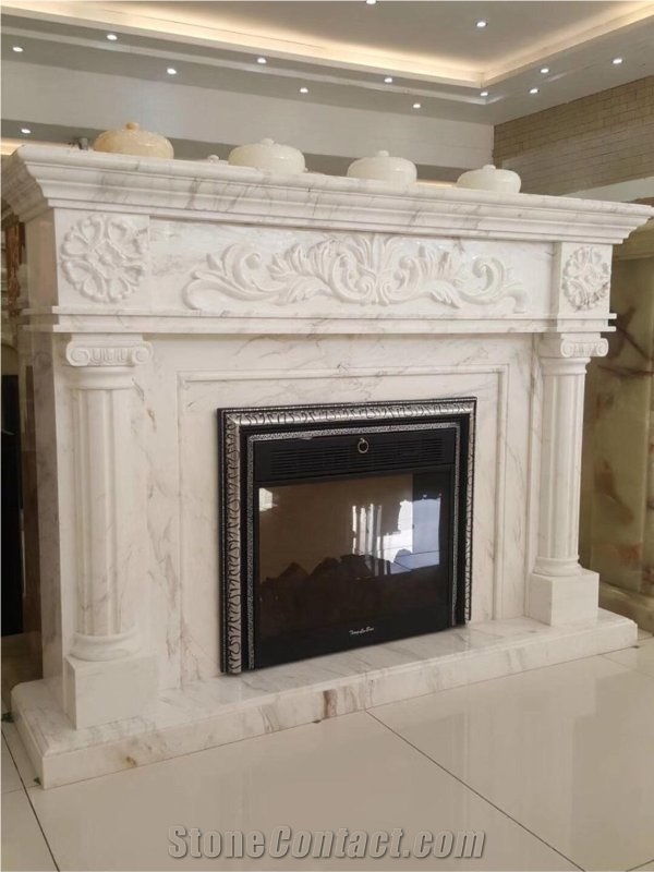 Modern Style Marble Fireplace Sculptured Carrara Fireplace Mantel