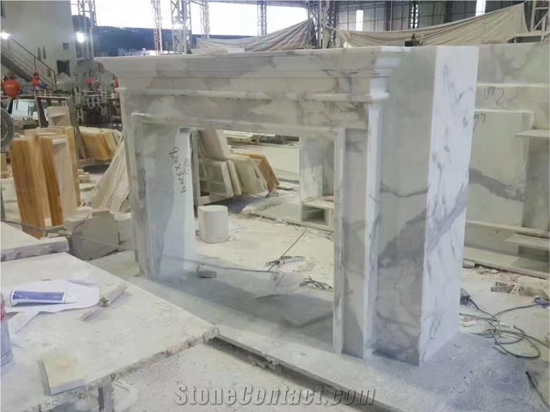 Modern Style Marble Fireplace Sculptured Carrara Fireplace Mantel