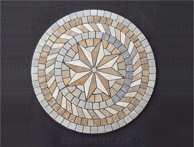 Natural Slate 2.5 Meter Diameter Round Shape Mosaic Floor Medallion