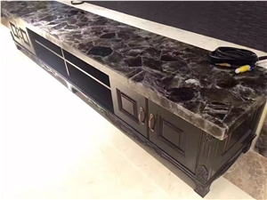 Precut Semi-Precious Gemstone Dark Grey Agate Kitchen Islands Countertop