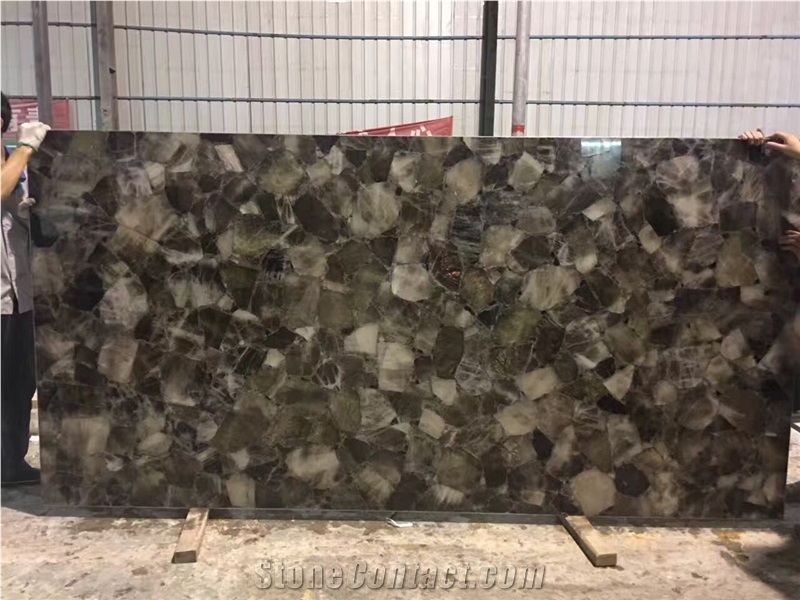 Semiprecious Backlit Decoration Natural Dark Grey Stone Agate Slab