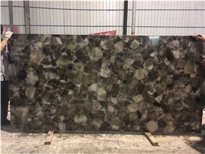 Semiprecious Backlit Decoration Natural Dark Grey Stone Agate Slab