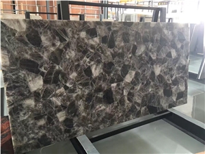Semiprecious Backlit Decoration Natural Dark Grey Stone Agate Slab