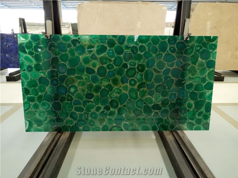 Semiprecious Wall Backlit Gemstone Large Green Agate Slabs from China