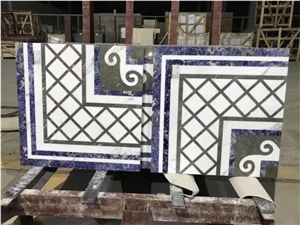 Stone Inlay Medallion Waterjet Blue Sodalite Floor Medallions