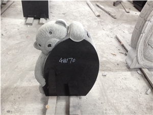 China Black Granite Bear Animal Head Engraved Pet Gravestone//Monument