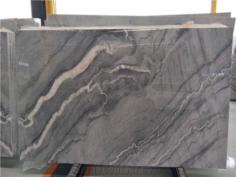 China Bruce Silver Ice Grey Dark Blue Marble Polished Slabs Interior