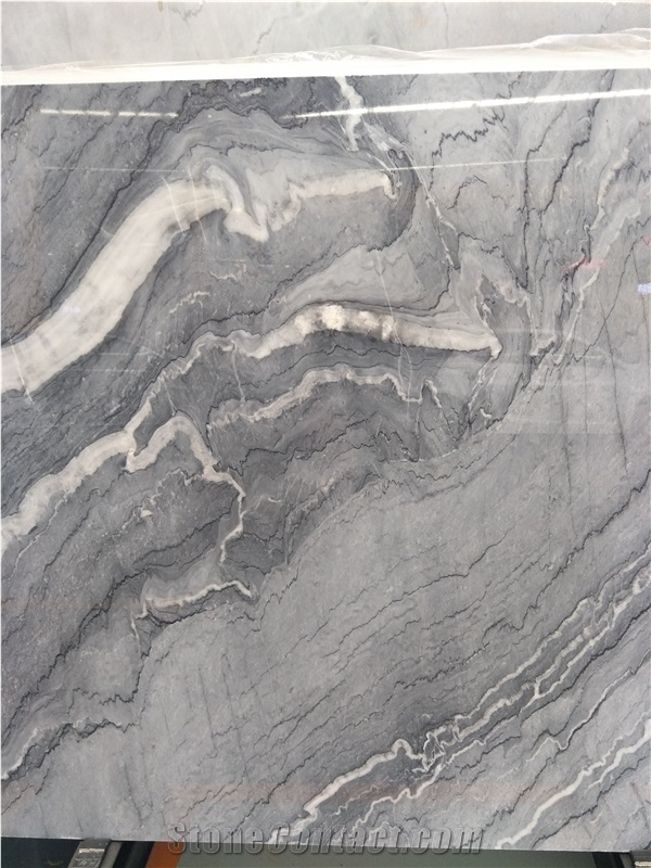 China Bruce Silver Ice Grey Dark Blue Marble Polished Slabs Interior