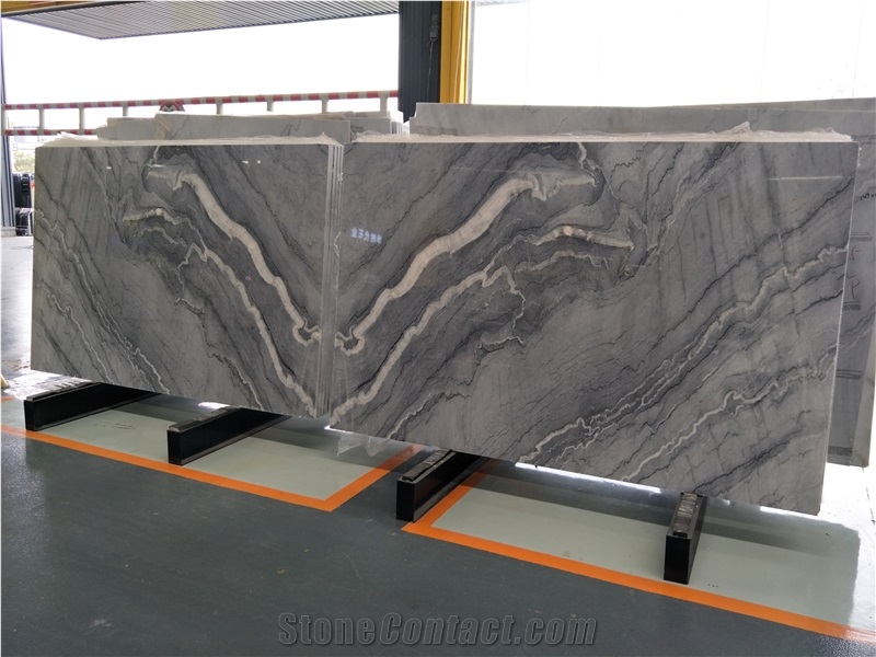 China Bruce Silver Ice Grey Dark Blue Marble Polished Slabs Interior