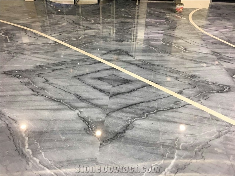 China Bruce Silver Ice Grey Dark Blue Marble Polished Slabs Interior