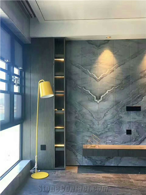 China Bruce Silver Ice Grey Dark Blue Marble Polished Slabs Interior