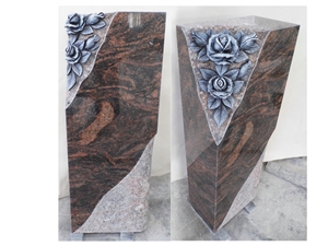 Aurora Tombstone Flower Engraved Headstone Upright Monuments