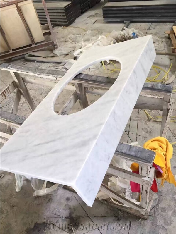 Bath Tops Countertops Vanity Top Sink Material in Carrara White Quartz Pre-Fabricated Countertop, Hotel and House Project Bathroom Vanities, Indoor