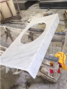 Bath Tops Countertops Vanity Top Sink Material in Carrara White Quartz Pre-Fabricated Countertop, Hotel and House Project Bathroom Vanities, Indoor