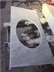 Bath Tops Countertops Vanity Top Sink Material in Carrara White Quartz Pre-Fabricated Countertop, Hotel and House Project Bathroom Vanities, Indoor